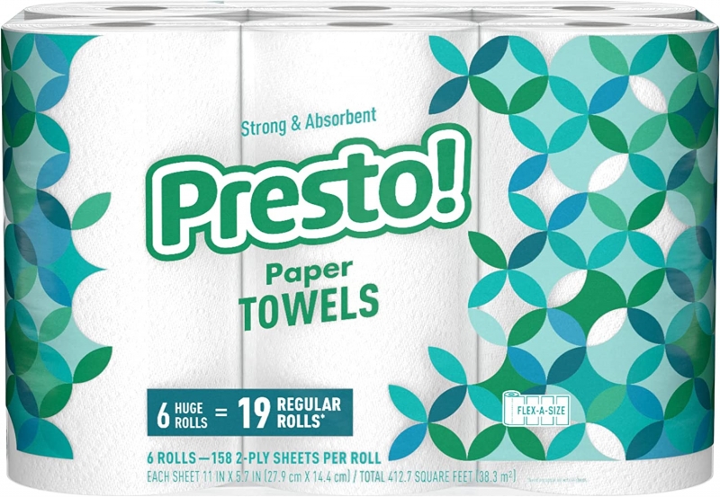 ihocon: [Amazon自家品牌]Presto! Flex-a-Size Paper Towels, Huge Roll, 6 Count = 15 Regular Rolls 廚房紙巾