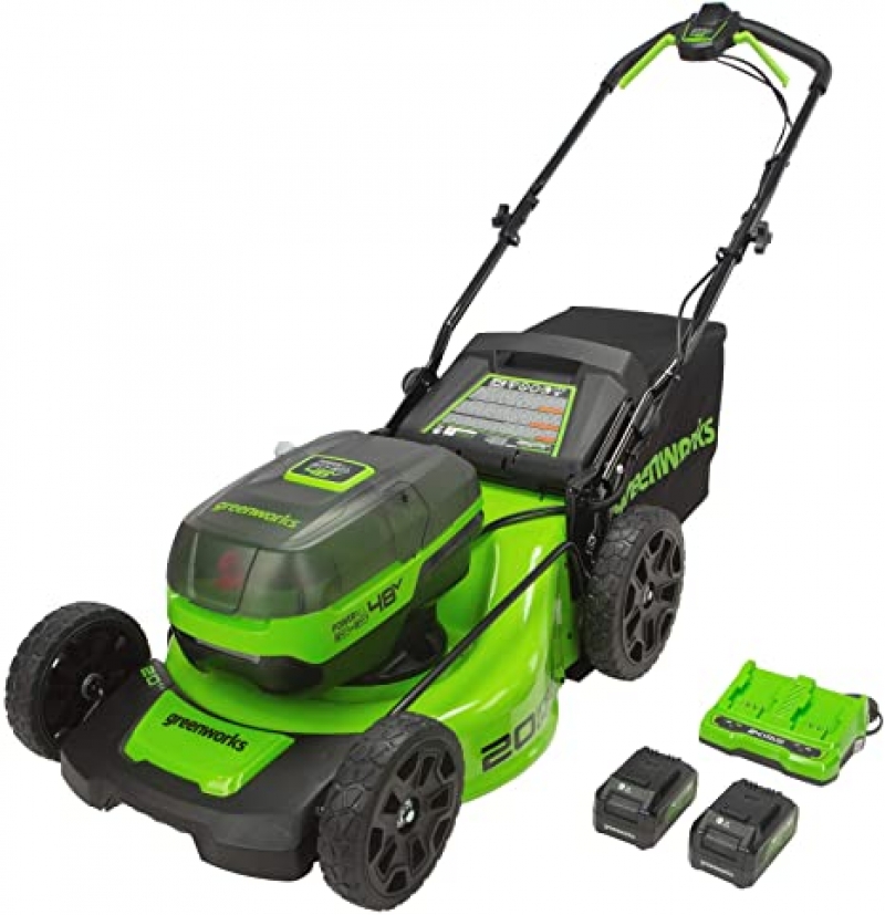 ihocon: Greenworks 20 Brushless Push Mower, (2) 4Ah USB Batteries and Dual Port Charger 無線除草機