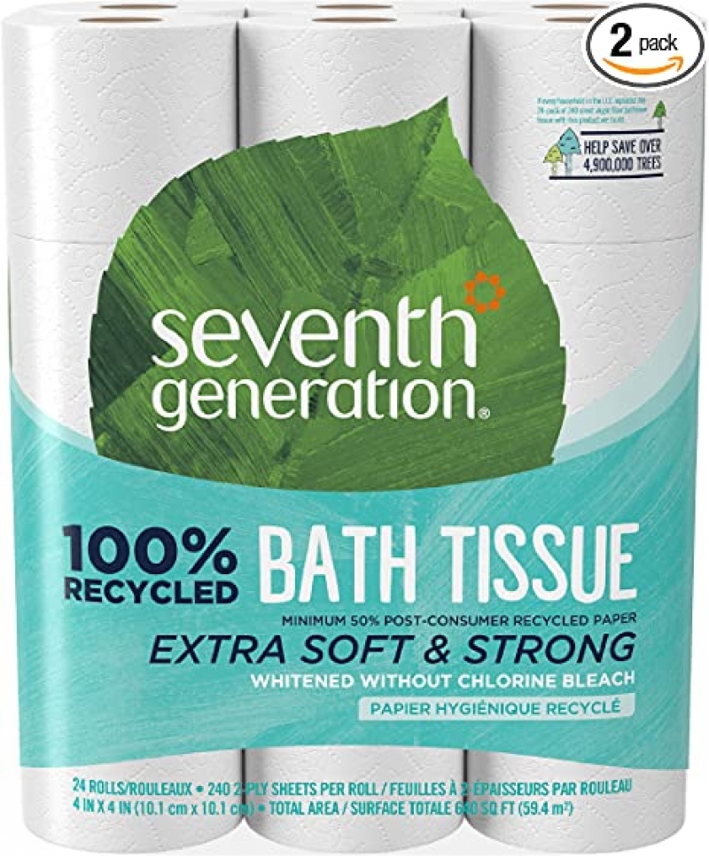 ihocon: Seventh Generation White Toilet Paper 2-Ply 100% Recycled Paper, 24 Count of 240 Sheets Per Roll, Pack of 2 廁所衛生紙