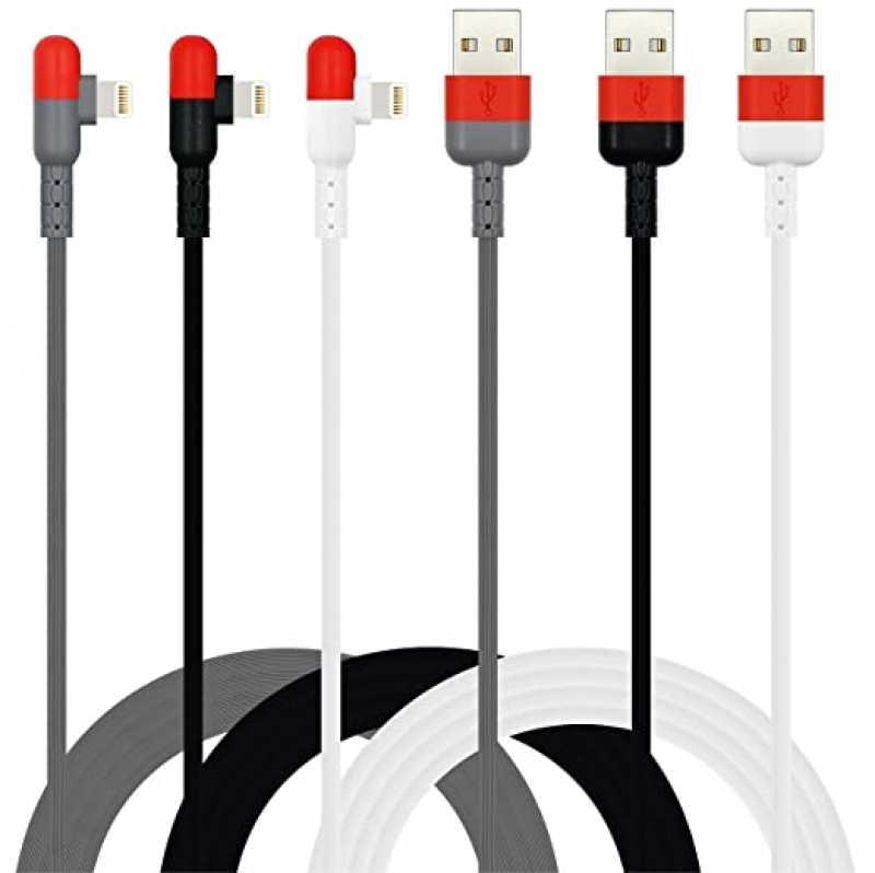 ihocon: HYXing 3Colors Premium iPhone Lightning Cable [3-Pack 10ft], Apple MFi Certified 90度直角充電線 10呎3條