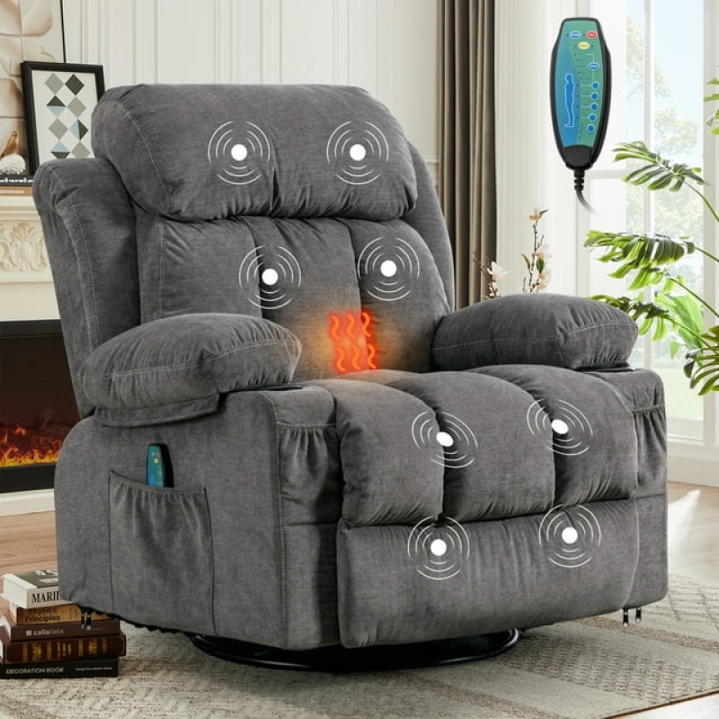 ihocon: HSUNNS Manual Recliner Chair with Heat and Massage Function, USB and Cup Holders, Elderly Single Velvet Recliner Rocker 加熱和按摩躺椅(手動)