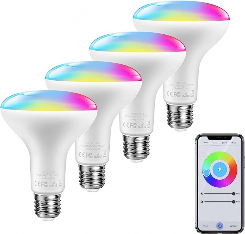 ihocon: AT_US Smart Light Bulbs, RGB Color Changing Alexa Bulbs, 13W 1300LM (120W Equivalent), 2900~6000K, E26 A19彩色智能燈泡 4個