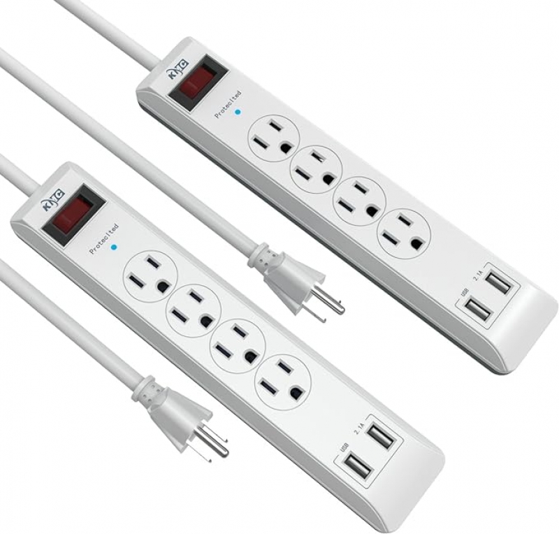 ihocon: KMC 4-Outlet Surge Protector Power Strip 2-Pack, Overload Protection, 4-Foot Cord with 2.4A 2-Port USB Ports, ETL Listed  4呎電湧保護延長線/電源板 2條