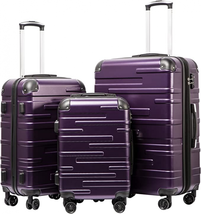 ihocon: Coolife Luggage Expandable(only 28) Suitcase 3 Piece Set with TSA Lock Spinner3件式硬殼行李箱(20/24/28吋), 含TSA旅行鎖