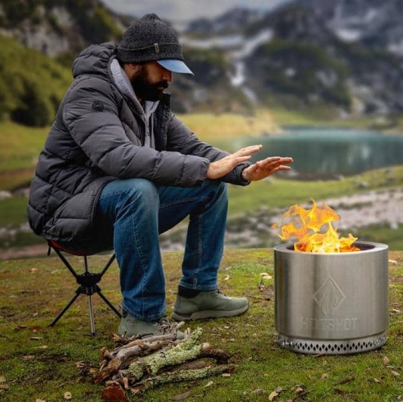 ihocon: HotShot Traveler Portable Low Smoke 15 in. Round Wood-Burning Fire Pit in Stainless Steel with Carry Bag   便攜式不銹鋼少煙烤火爐