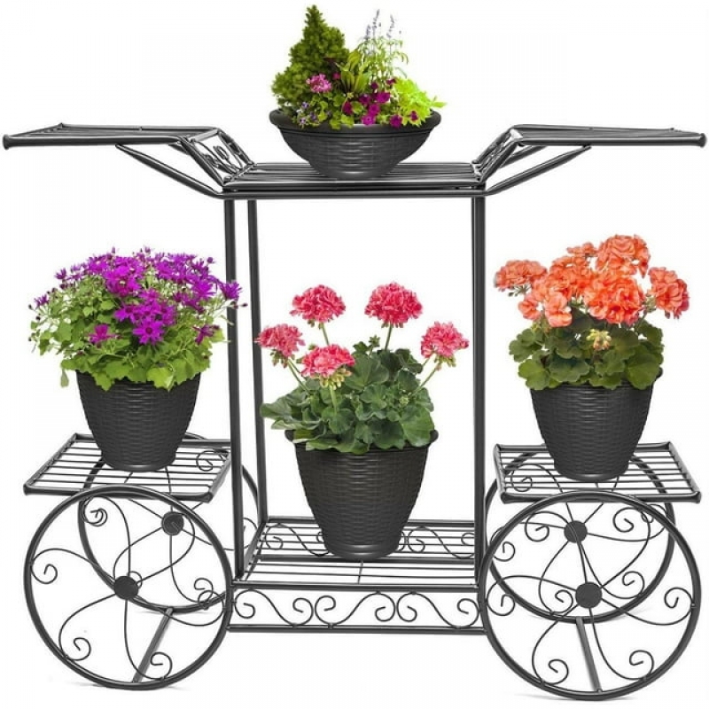 ihocon: Ktaxon 6-Tier Garden Cart Stand & Flower Pot Metal Plant Holder Display Rack, Black  金屬植物架