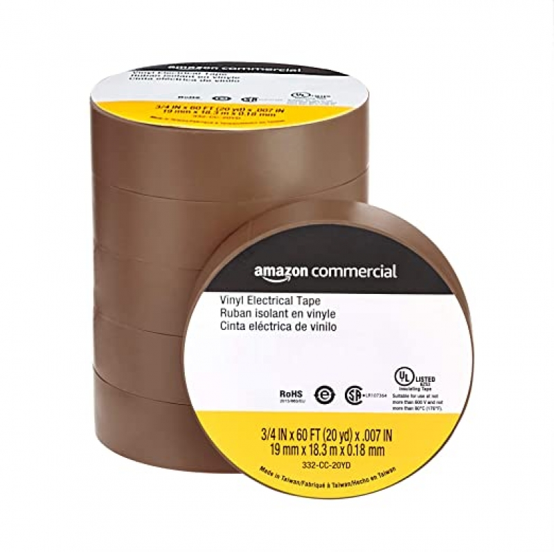 ihocon: AmazonCommercial Vinyl Electrical Tape, 3/4 in x 60 ft x 0.007in (19 mm x 18.3 m x 0.18mm), Brown, 6-Pack  電工膠帶6捲