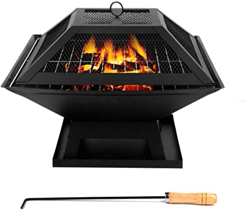 ihocon: Houjing Outdoor Fire Pit Wood Burning 18 Inch with Mesh Cover Spark Screen 含蓋室外烤火爐/碳烤爈