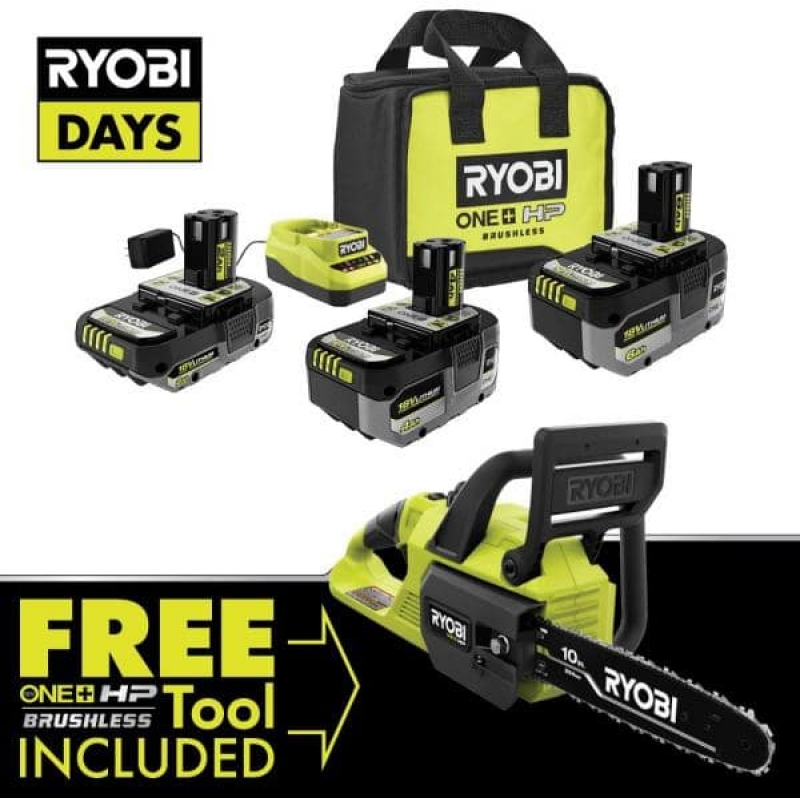 ihocon: RYOBI ONE+ 18V Lithium-Ion 2.0 Ah, 4.0 Ah, and 6.0 Ah HIGH PERFORMANCE Batteries and Charger Kit w/ HP Brushless Chain Saw 