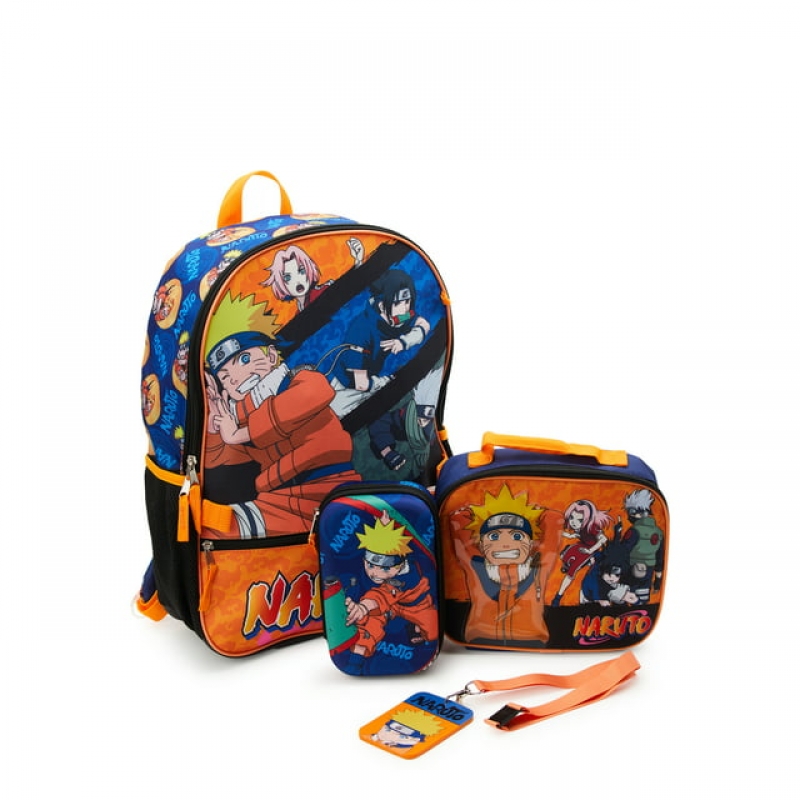 ihocon: Naruto Shippuden Squad 17 Laptop Backpack and Lunch Bag Set, 4-Piece, Orange 火影忍者疾風傳小隊 17吋電腦背包+便當袋+筆袋+名牌