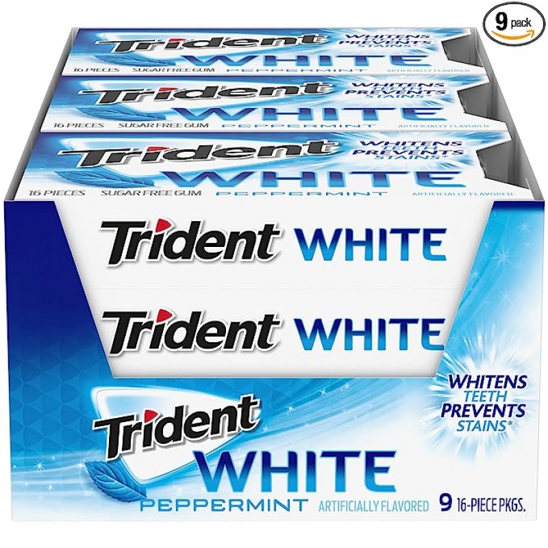 ihocon: Trident White Peppermint Sugar Free Gum, 16 Count 無糖口香糖，16片裝, 9包