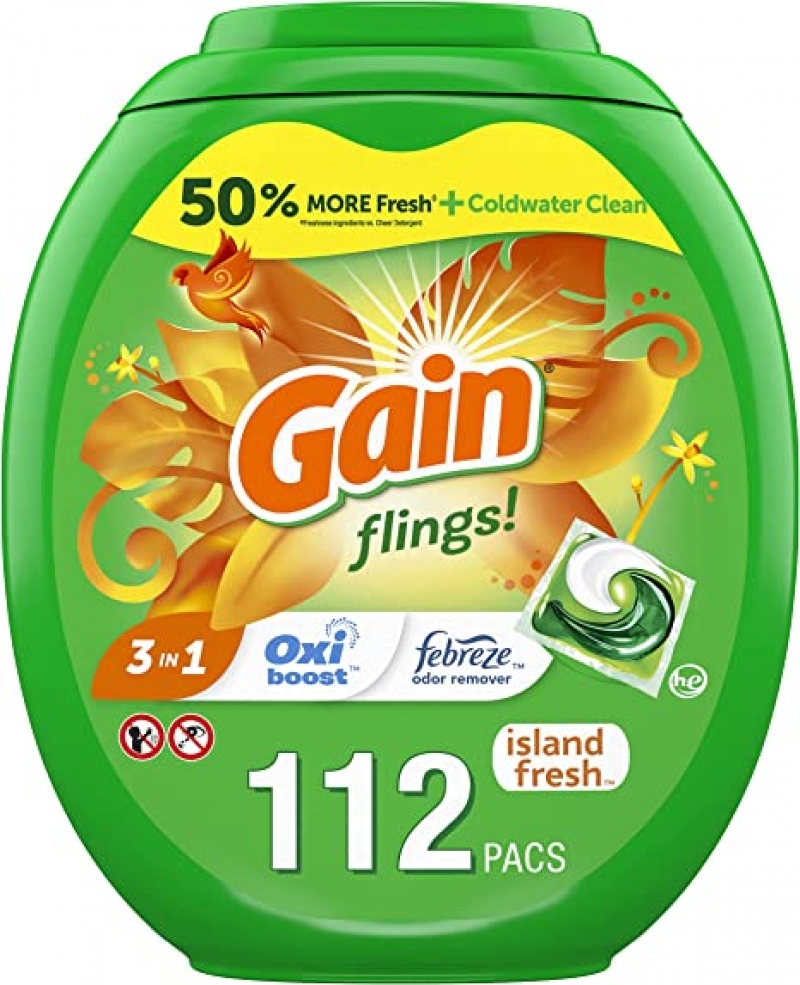 ihocon: Gain Flings Liquid Laundry Detergent, Island Fresh Scent, 112 Count, HE Compatible  洗衣膠囊 