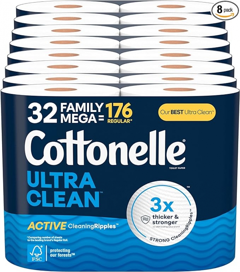 ihocon: [32捲等於176捲的份量] Cottonelle Ultra Clean Toilet Paper with Active CleaningRipples Texture, 32 Family Mega Rolls 衛生紙