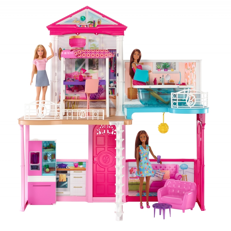 ihocon: ​Barbie Dollhouse and Furniture Set With 3 Dolls 芭比娃娃屋, 含家具及3個娃娃