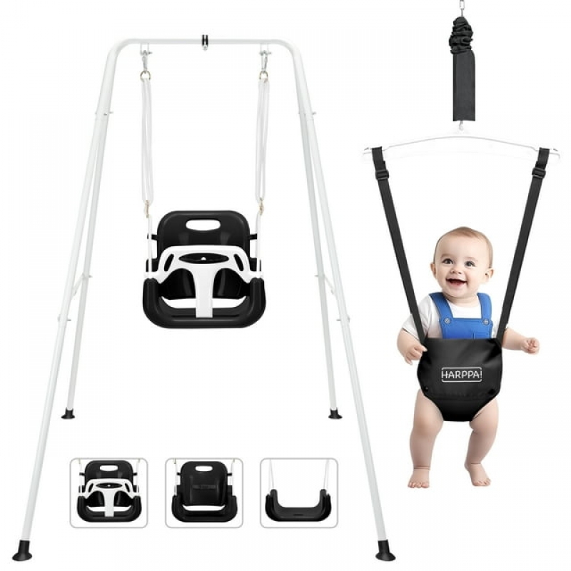 ihocon: HARPPA 2 in 1 Toddler Swing Set, Foldable Kids Swing & Baby Jumper for Indoor & Outdoor Play, Aged 1-5 Years, Black  2合1 婴/幼儿秋千