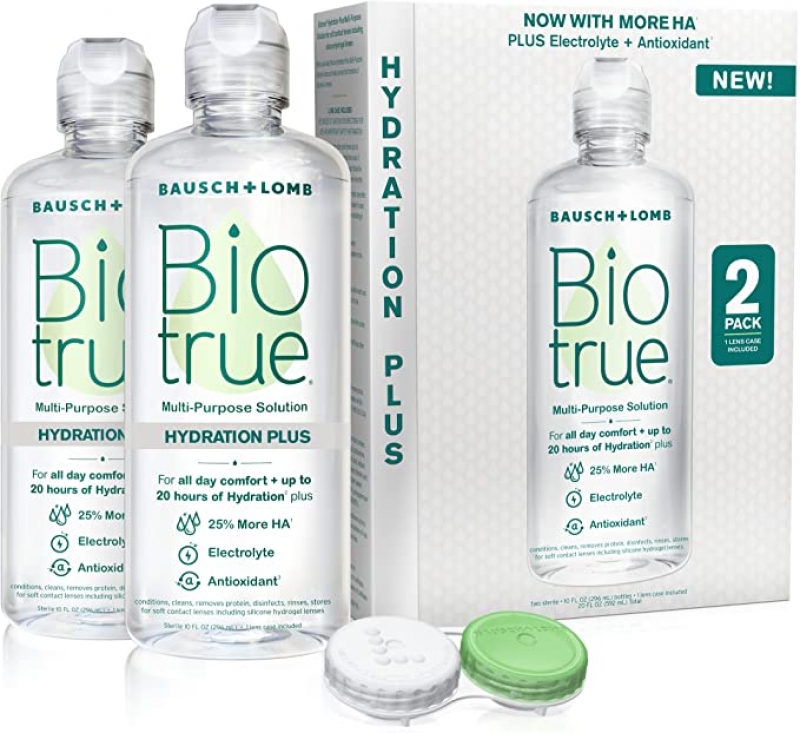 ihocon: Biotrue Hydration Plus Contact Lens Solution, Multi-Purpose Solution for Soft Contact Lenses, Lens Case Included, 10 Fl Oz (Pack of 2) 隱形眼鏡藥水