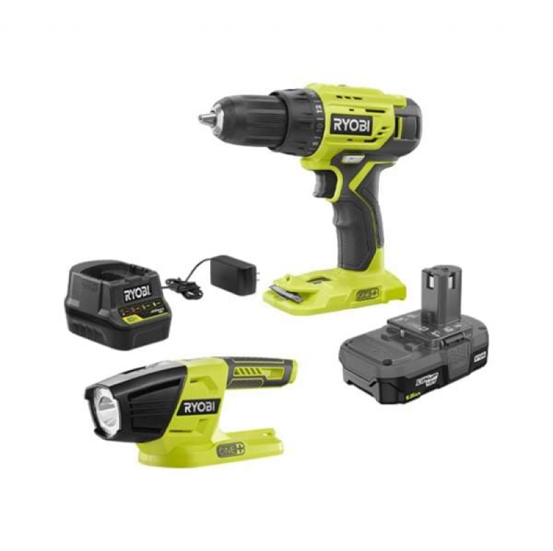 ihocon: RYOBI 18V Cordless ONE+ 1/2 in. Drill/Driver Kit with (1) 1.5 Ah Battery and Charger and LED Light  無線電鑽/電動螺絲起子 + LED工作燈 + 電池 + 充電器