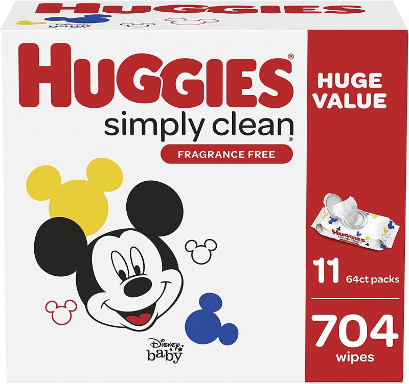ihocon: Huggies Simply Clean Fragrance-Free Baby Diaper Wipes, 11 Flip Lid Packs (704 Wipes Total)嬰兒濕巾