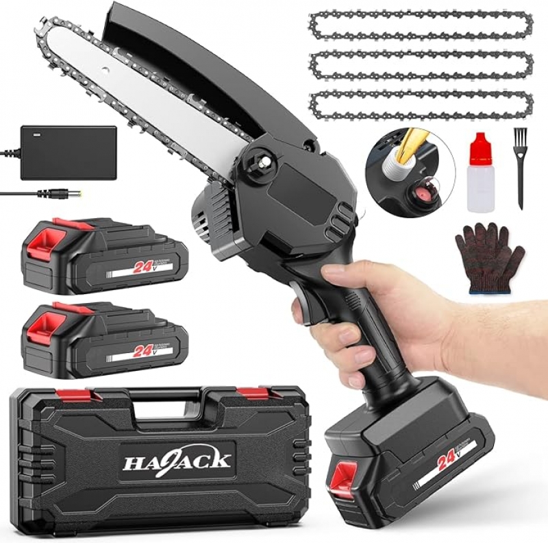 ihocon: HAJACK Mini Chainsaw 6-Inch, Electric Chainsaw Cordless with Auto Oiler 無線小型電鋸