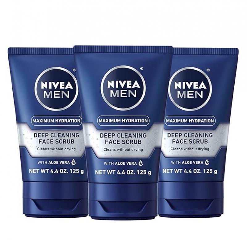 ihocon: NIVEA MEN Maximum Hydration Deep Cleaning Face Scrub With Aloe Vera 男士保濕深層臉部磨砂膏, 4.4 Oz, 3支