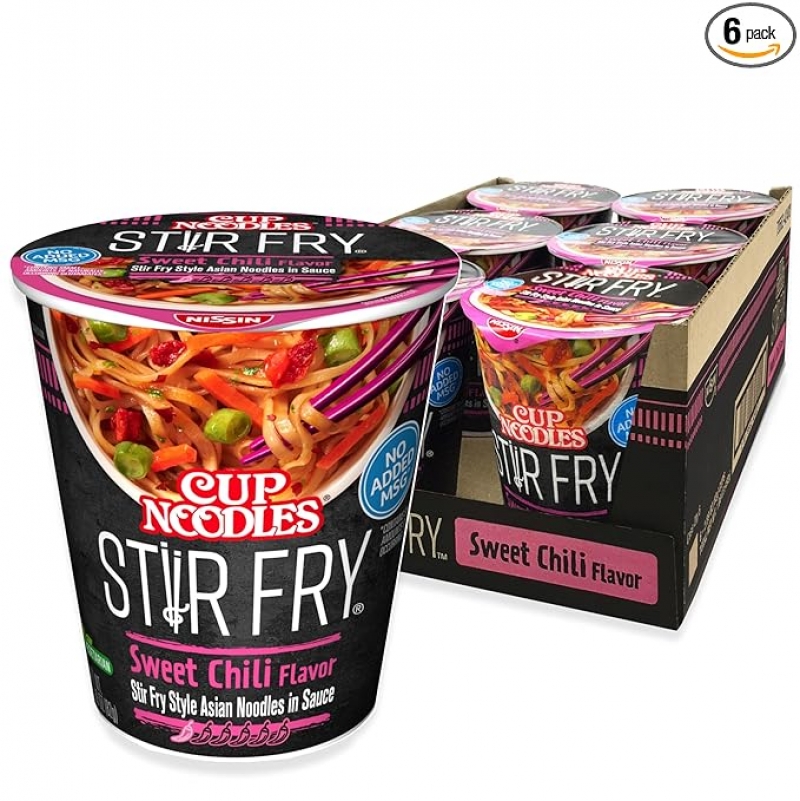 ihocon: Nissin Cup Noodles Stir Fry Noodles in Sauce, Sweet Chili, 2.89 Ounce (Pack of 6)  杯面 6杯