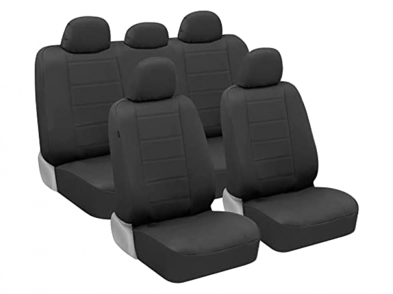 ihocon: carXS Black Microfiber PU Leather Car Seat Covers Full Set, 9-Piece Faux Leather Seat Covers 汽车座椅套