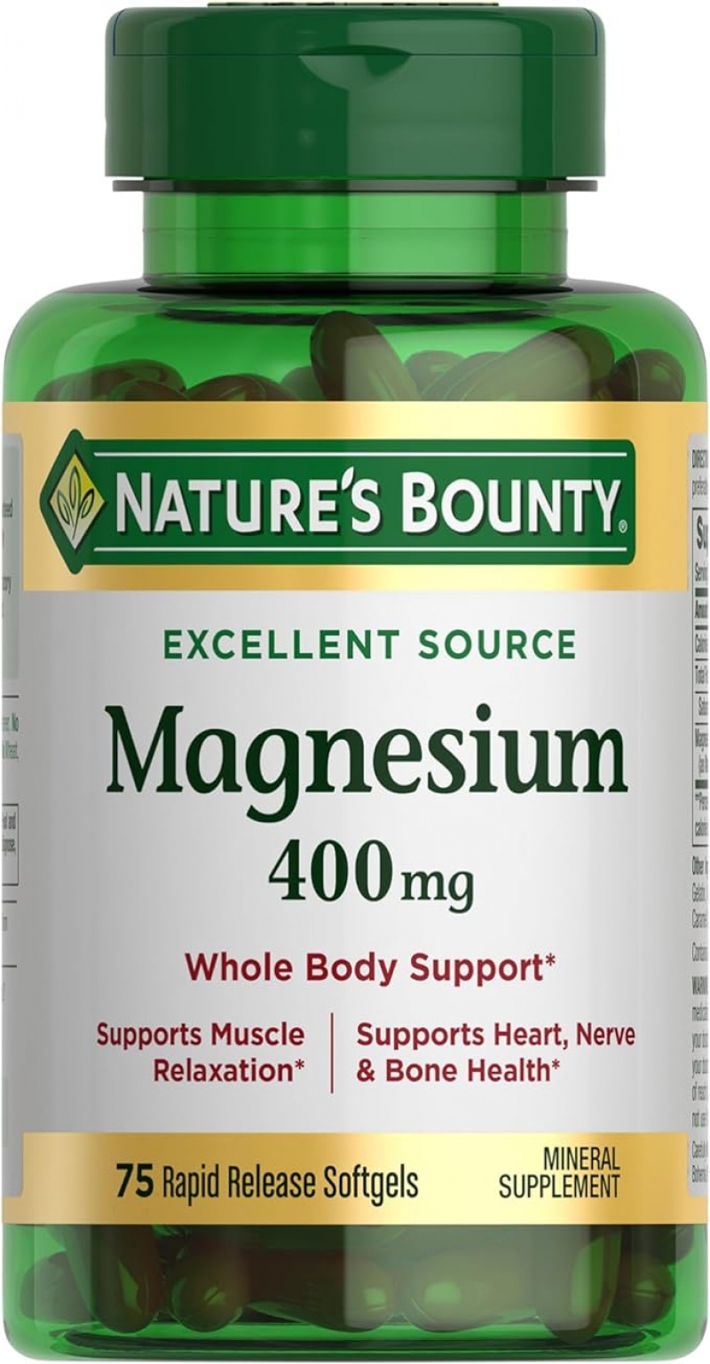 ihocon: Nature's Bounty Magnesium, Whole Body Support, Supports Heart, Nerve and Bone Health镁剂, 400 mg, 75粒