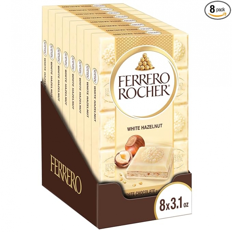 ihocon: Ferrero Rocher Premium Chocolate Bars, 8 Pack, White Chocolate Hazelnut 巧克力棒 3.1 oz, 8個