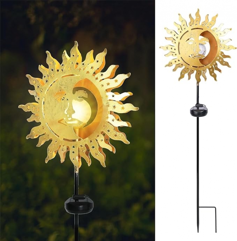 ihocon: Afirst Solar Lights Outdoor Garden Stakes Sun Face Crackle Glass LED Decorative Outdoor Decorative Lights  太陽能裝飾燈