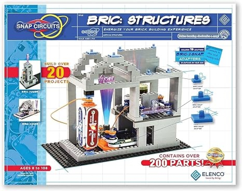 ihocon: Snap Circuits BRIC: Structures | Brick & Electronics Exploration Kit | Over 20 Stem & Brick Projects | Full Color Project Manual | 20 Parts | 75 BRIC-2-Snap Adapters | 140+ BRICs 电流学习益智玩具