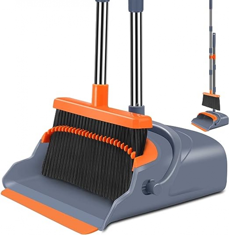 ihocon: kelamayi Upgrade Stand Up Broom and Dustpan Set, Self-Cleaning 自清潔掃帚+簸箕