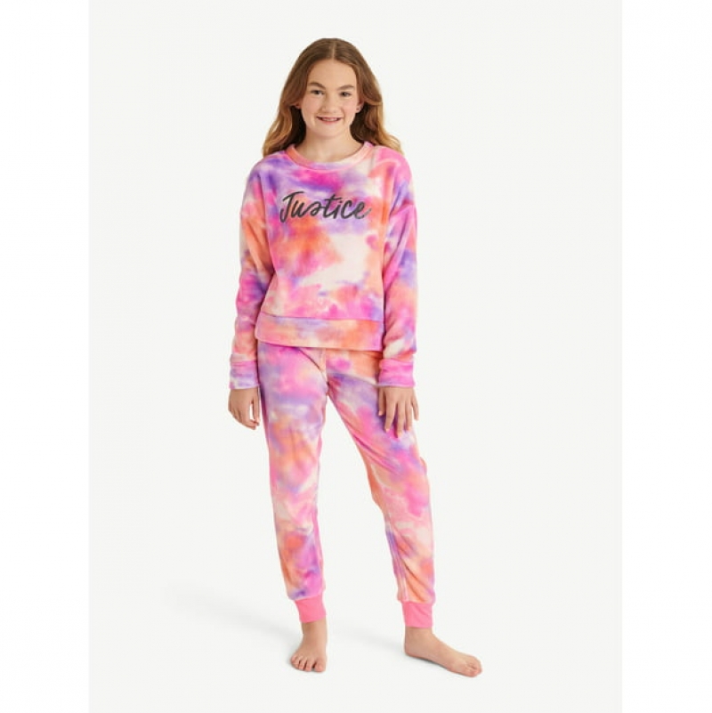 ihocon: Justice Girls Fleece Long Sleeve Top and Jogger Pant, 2-piece Pajama Set, Sizes 5-18 & Plus   女童長袖上衣+長褲-多色可選