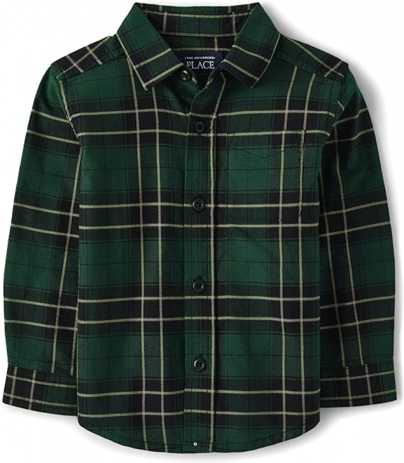 ihocon: The Children's Place Baby Boys' and Toddler Long Sleeve Plaid Flannel Button Up Shirt  男童襯衫