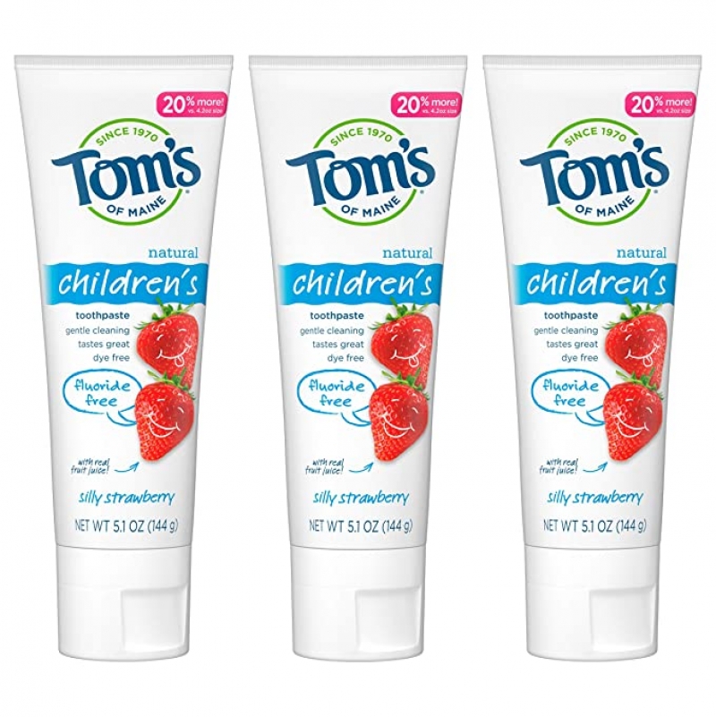 ihocon: Tom's of Maine Natural Children's Fluoride-Free Toothpaste, Silly Strawberry, 5.1 oz. 3-Pack '   天然兒童無氟牙膏