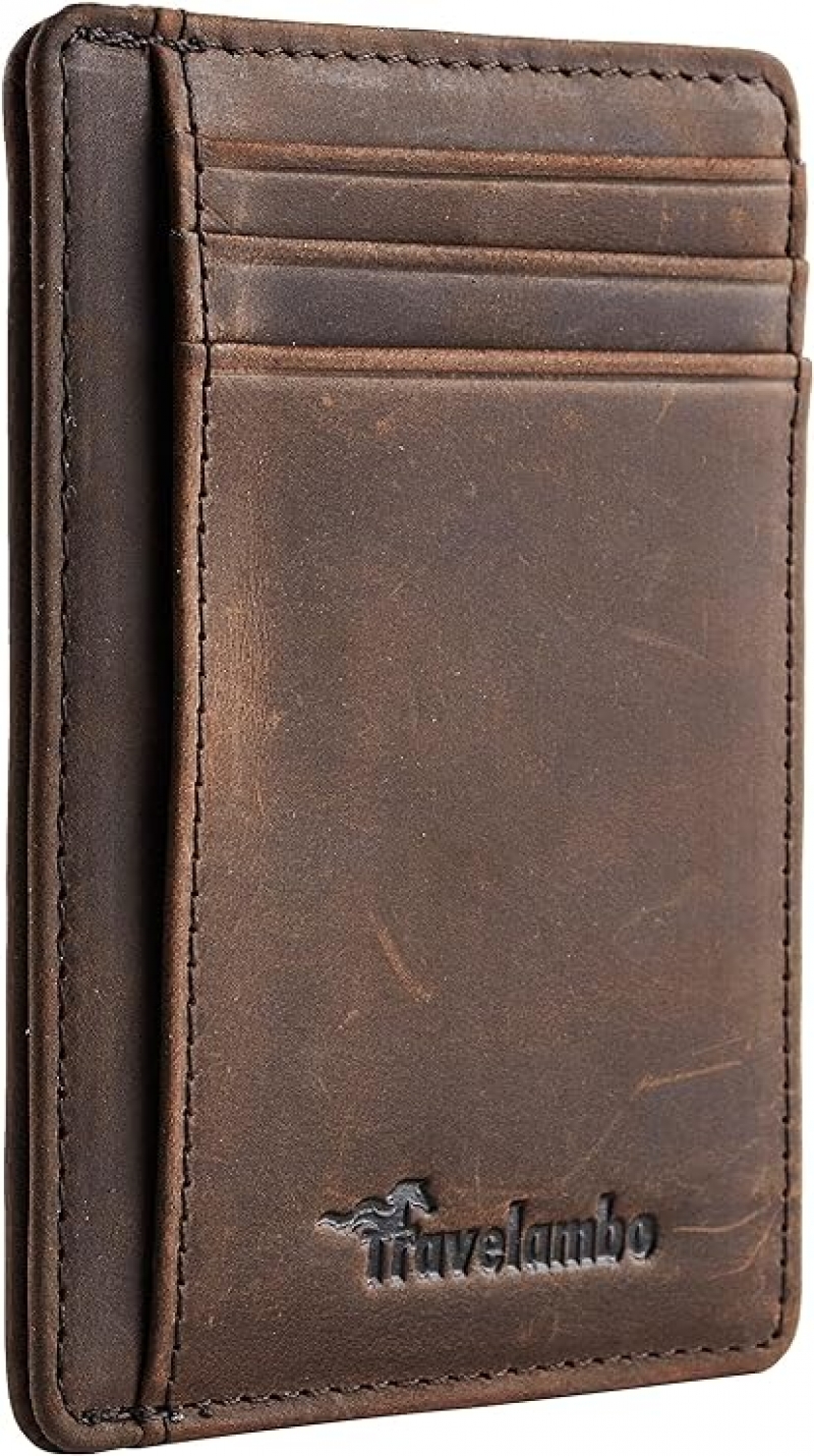 ihocon: Travelambo Front Pocket Minimalist Leather Slim Wallet RFID Blocking男士皮夹