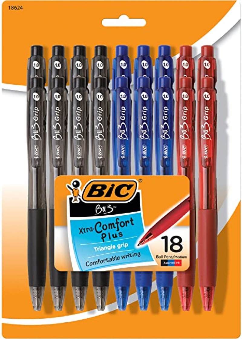 ihocon: BIC BU3 Grip Retractable Ball Pen, Medium Point (1.0mm) 按壓式原子筆 18枝