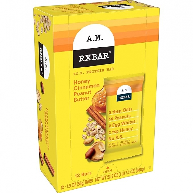 ihocon: RXBAR A.M. Protein Bars, Protein Snack, Breakfast Bars, Honey Cinnamon Peanut Butter, 蛋白质点心棒 12个