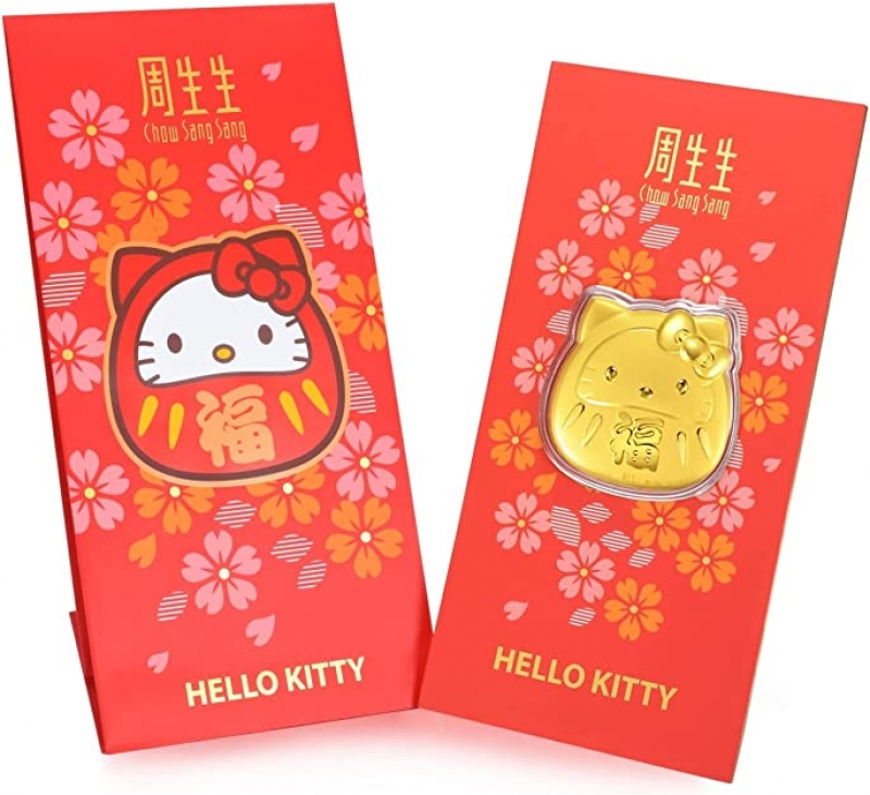 ihocon: Chow Sang Sang Sanrio 999.9 24K Solid Gold Hello Kitty Daruma Doll Ingot for Women and Girls 91400D    純金