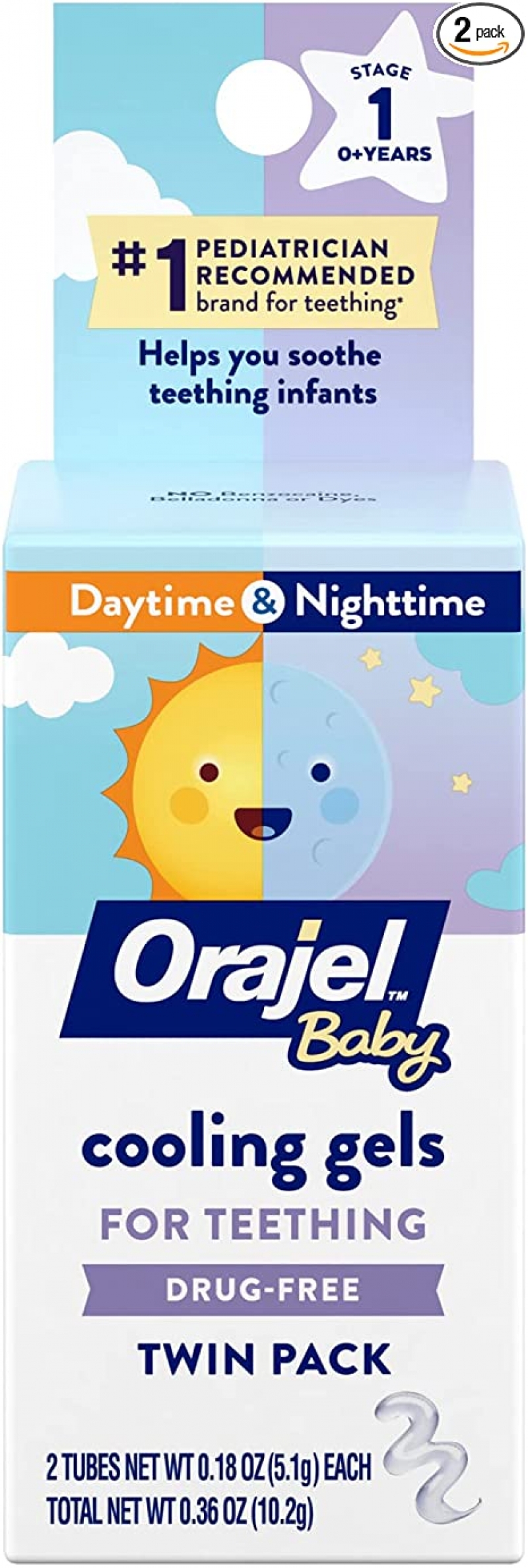 ihocon: Orajel Baby Daytime & Nighttime Cooling Gels for Teething 嬰兒長牙 牙齦舒緩膏0.18oz 2條