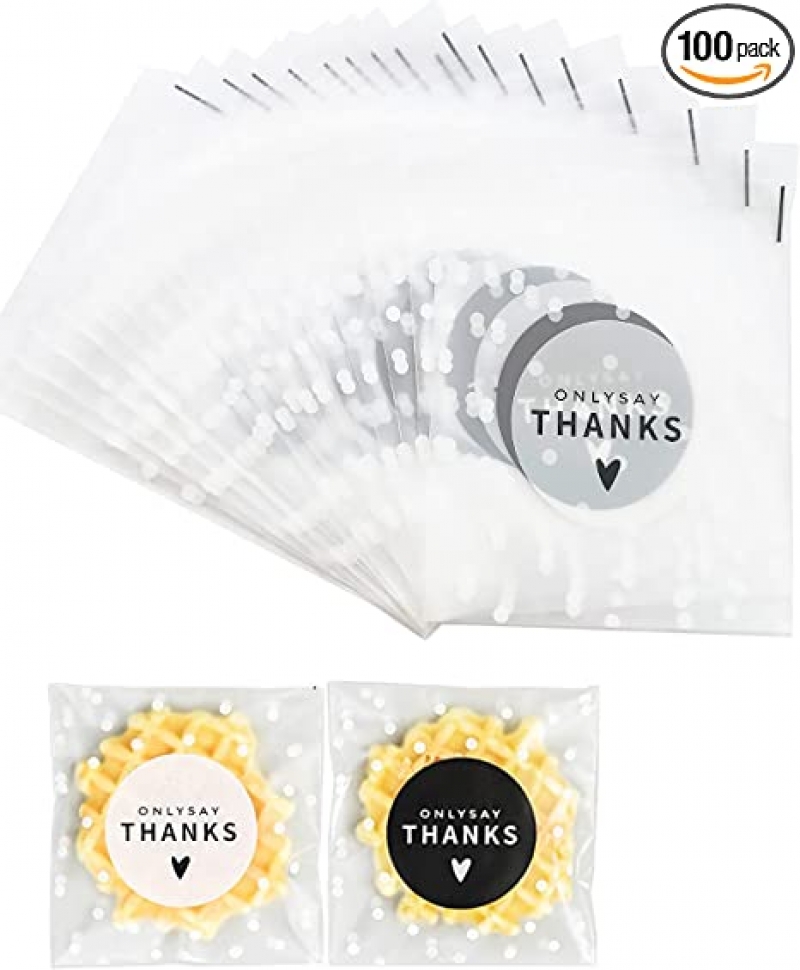ihocon: Lannso Self Adhesive Cookie Bags Cellophane Treat Bags 3.94 x 3.94吋 自粘餅乾袋 100個