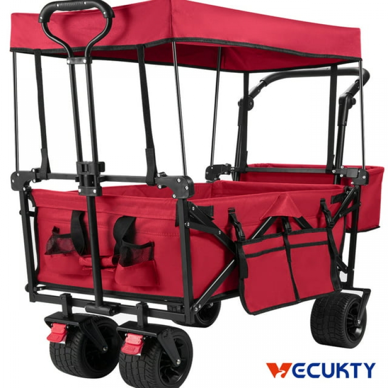 ihocon: VECUKTY Foldable Wagon Utility Carts with Wheels and Rear Storage 可折叠Wagon拉车