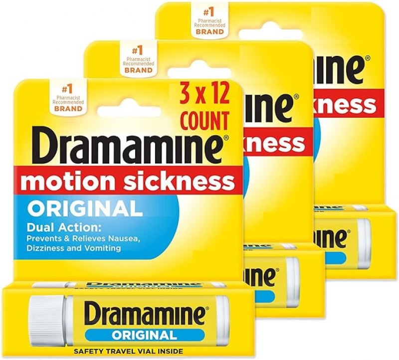 ihocon: Dramamine Motion Sickness Original, Travel Vial 暈車藥 12粒裝, 3罐