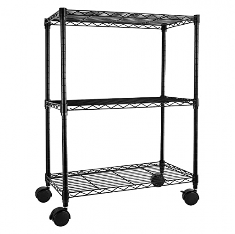 ihocon: Simple Deluxe Heavy Duty 3-Shelf Shelving with Wheels, Adjustable Storage Units, Steel Organizer Wire Rack, 23 W x 13 D x 30 H 三層金屬置物架