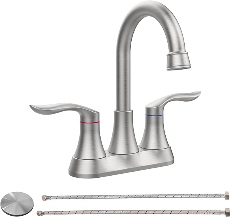 ihocon: GELE Bathroom Faucet Brushed Nickel with Pop-up Drain & Supply Hoses Two-Handle  浴室水龍頭
