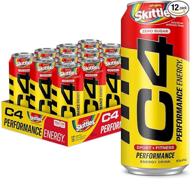 ihocon: Cellucor C4 Energy Drink, Skittles, Carbonated Sugar Free Pre Workout Performance Drink with no Artificial Colors or Dyes 無糖能量飲料 16 Oz, 12罐