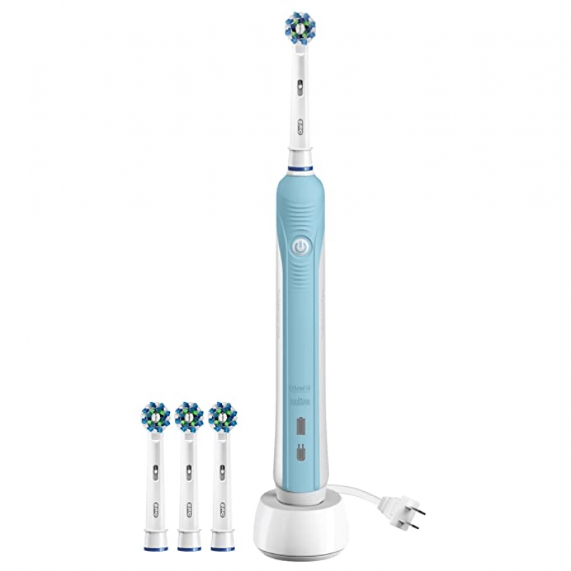ihocon: Oral-B Pro 1000 Power Rechargeable Electric Toothbrush Powered by Braun & Oral-B Cross Action Brush Head Refills 3 count 充電式電動牙刷及替換刷頭