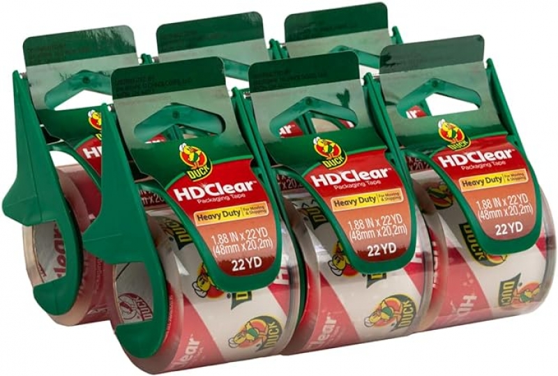ihocon: Duck HD Clear Packing Tape with Handheld Dispensers - 6 Rolls, 133 Yards - Heavy Duty Packaging Tape for Shipping, Moving & Storage - Clear Packing Tape for Boxes - 1.88 In. x 22.2 Yd. 透明包裝膠帶，附膠台 6個