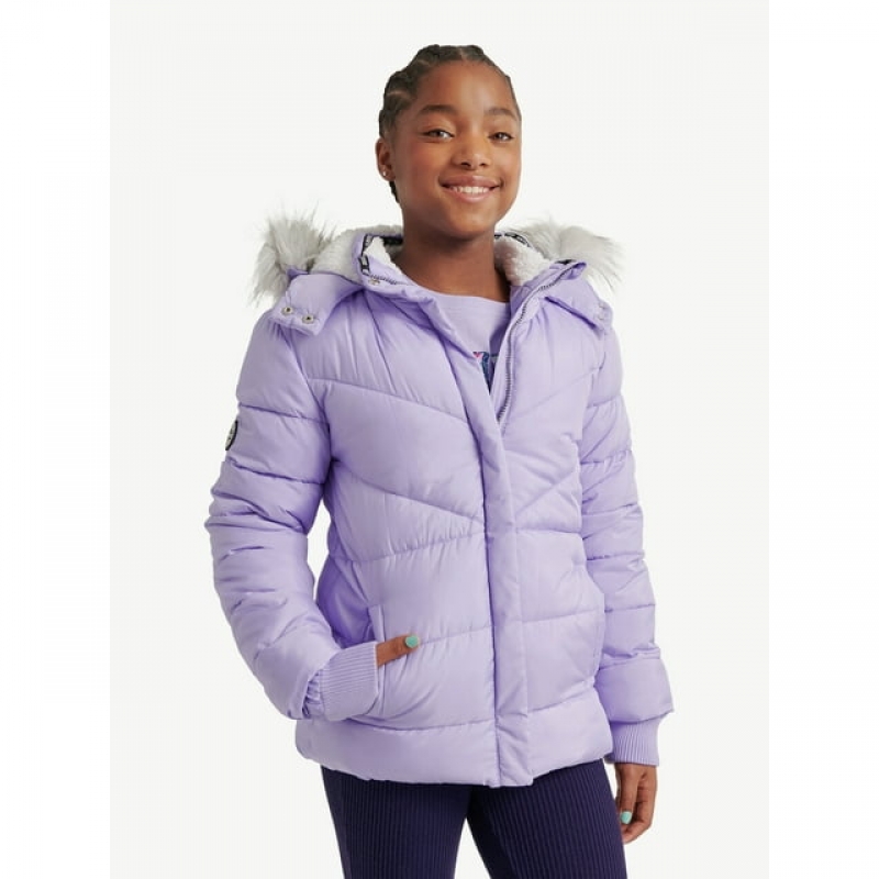 ihocon: Justice Girls Puffer Jacket with Faux Fur Lined Hood女童連帽夾克-多色可選