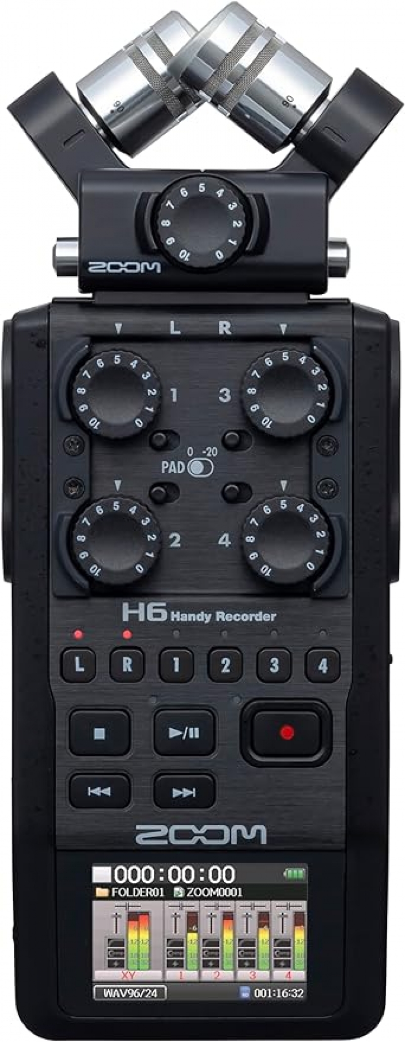 ihocon: Zoom H6 All Black 6-Track Portable Recorder • Stereo Microphones • 4 XLR/TRS Inputs • Records to SD Card • USB Audio Interface • Battery Powered • Podcasting and Music 隨身錄音機