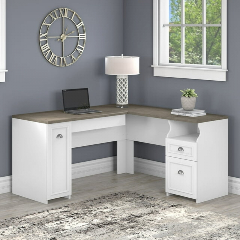 ihocon: Bush Furniture Fairview 60W L Shaped Desk with Drawers and Storage Cabinet 書桌, 含抽屜和置物櫃